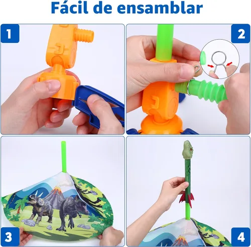 Miniatura 6 de Gizzjoy Lanzador de cohetes de juguete de dinosaurio para niños, lanza hasta 100 pies, 4 cohetes, juguetes exteriores para niños, juguetes