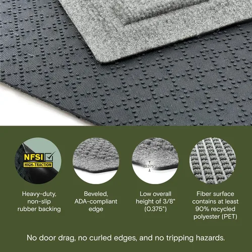 Miniatura 3 de Bungalow Flooring Waterhog Tapete para Puerta, 4' x 6', Hecho en EE.UU., Cubierta de Piso Duradera y Decorativa, Resistente al Deslizamiento, Gris