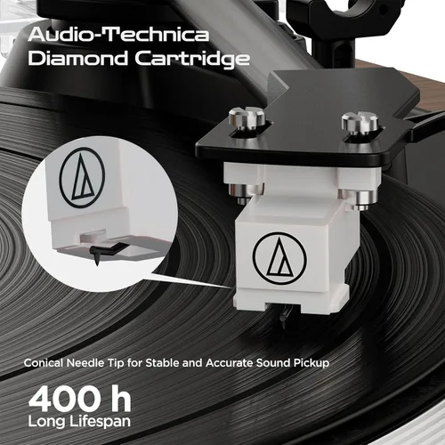 Miniatura 5 de XJ-HOME Reproductor de discos de vinilo Bluetooth con altavoces estéreo integrados, tocadiscos de alta fidelidad para discos de vinilo con cartucho