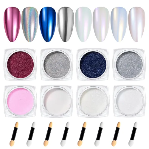 Miniatura 9 de Beetles - Polvo cromado para uñas, efecto espejo metálico, holográfico aurora, sirena perla, brillantina, polvo cromado para uñas de gel, manicura