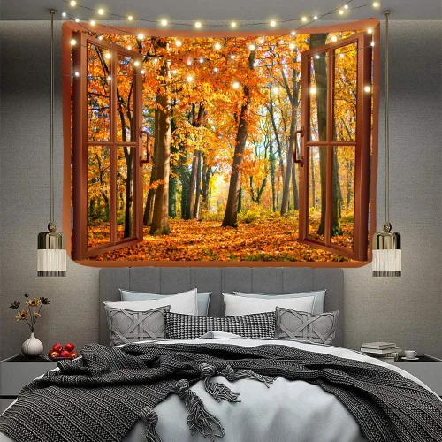 Miniatura 8 de Aidatain Tapiz de otoño para colgar en la pared, diseño de bosque de arce, tamaño 80 pulgadas de largo x 60 pulgadas de ancho, tapices de tela