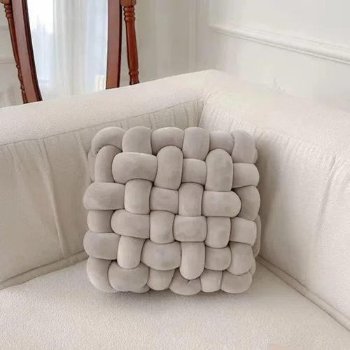 Miniatura 4 de Almohada de nudo cuadrada anudada, manta de felpa suave, cojín decorativo para sofá, hogar, oficina, sala de estar, dormitorio, cama (gris, 12 x 13)