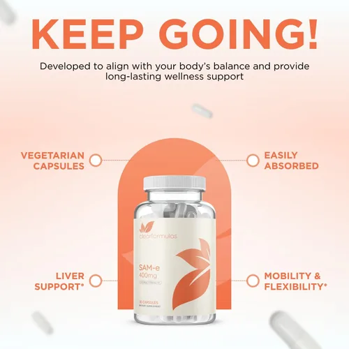Miniatura 4 de Clear Formulas Bioactive SAM-e 400 mg - Suplemento SAM-e de alta resistencia con forma S, S biológicamente activa para el hígado y el estado