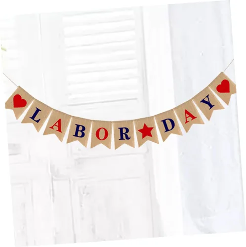 Miniatura 9 de Bandera del Día del Trabajo, adornos de arpillera, decoración del hogar, decoración de fiesta de trabajo, pancarta del 4 de julio, pancarta