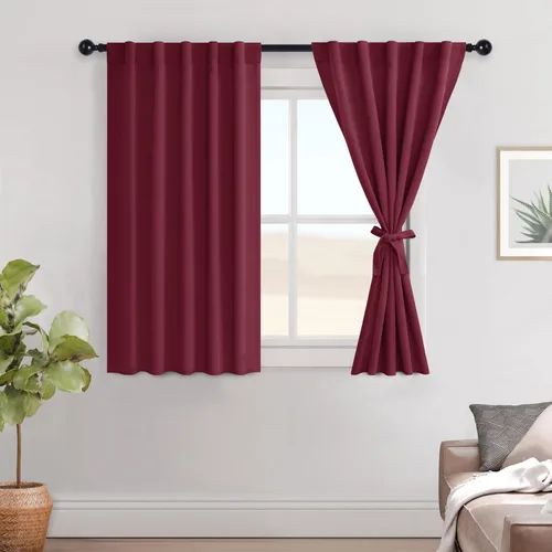 Miniatura 125 de Hiasan Cortinas opacas negras para dormitorio, cortinas opacas cortas de 45 pulgadas de largo, con aislamiento térmico, bolsillo para barra