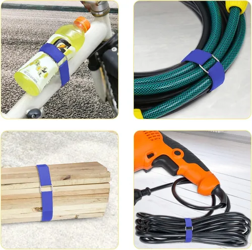 Miniatura 5 de YMCRLUX Correas de gancho y bucle de 1 x 16 pies con 25 hebillas de metal, correas de cable de fijación ajustables, correa de cincha cortada a