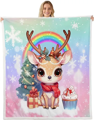 Miniatura 14 de Manfei Manta de Navidad con árbol de Navidad, muñeco de nieve, copo de nieve, para decoración de habitación de niños y niños, manta de rayas blancas