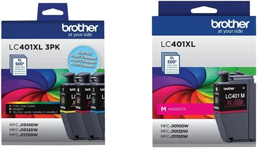 Brother LC401XL 3PK - Paquete de 3 cartuchos de tinta de color de alto rendimiento, incluye 1 cartucho de cada uno de cian, magenta y amarillo, y