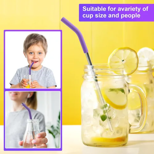 Miniatura 3 de HINZIC 12 puntas de silicona reutilizables para pajitas de goma de grado alimenticio, puntas de repuesto para codo flexible de color morado