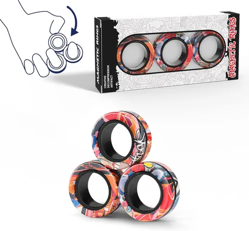 Miniatura 7 de Juego de 6 anillos magnéticos para ansiedad, ideales para personas con TDAH y TDAH, anillos giratorios para terapia de alivio de ansiedad, paquete