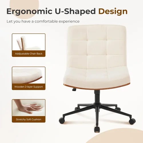 Miniatura 6 de Furnimart FSC - Silla de escritorio ancha de madera, giratoria de 360° con ruedas, cómoda silla de oficina para sentarse con las piernas cruzadas