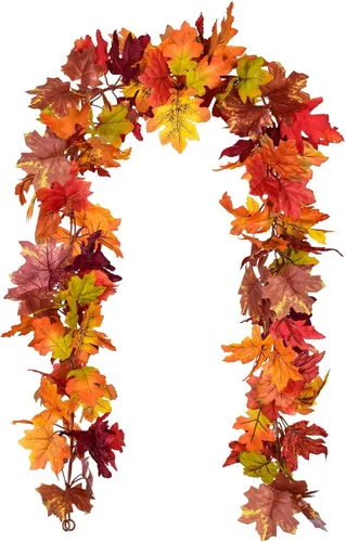 Miniatura 9 de Lvydec - Guirnalda de hojas de arce de otoño, 2 unidades,tiras de 6 pies de follaje otoñal artificial, colorida decoración de otoño para hogar, boda