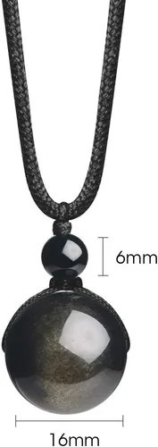 Miniatura 25 de iSTONE Collar unisex con dije de cuentas redondas auténticas, cadena de cuerda negra de 24 pulgadas para hombres y mujeres