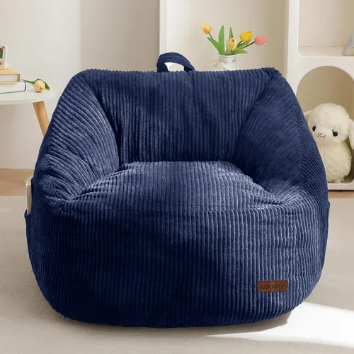 Miniatura 14 de MAXYOYO Puf para niños, puf con asa, cómoda silla para niños y niñas, sofá decorativo con bolsillo para jugar, leer y relajarse, color beige