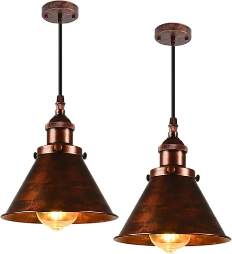 TAKEGO Juego de 2 lámparas colgantes de cobre de 7.09 pulgadas, lámpara colgante rústica para isla de cocina, accesorios de iluminación vintage de