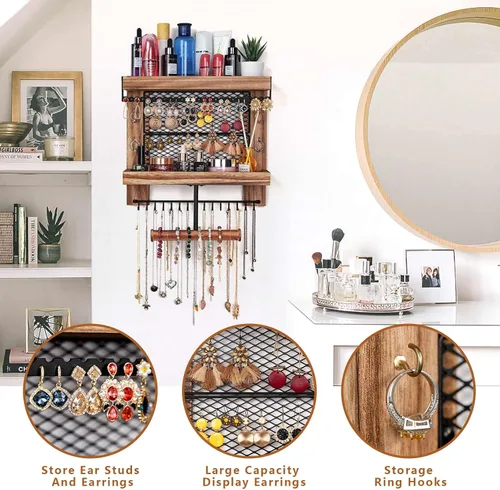 Miniatura 3 de Pinzoveco Organizador de joyas colgante montado en la pared con soporte organizador de joyas de pared para collares, pulseras, aretes, anillos