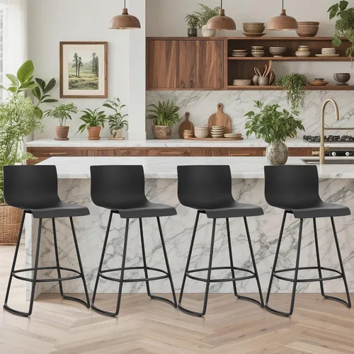 Miniatura 4 de WENTMENT Juego de 4 taburetes de bar giratorios de altura de mostrador con respaldo de 24 pulgadas con asiento de plástico, taburetes de bar