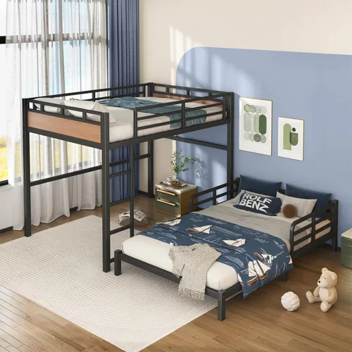 Miniatura 11 de Litera Twin XL sobre Twin XL, literas convertibles de metal que se pueden separar en cama alta y cama baja, estructura de cama resistente