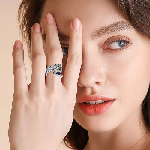 Miniatura 2 de Anillo de cuchara de plata de ley, anillos gruesos de abeja de oro para mujer, anillo de turquesa ajustable