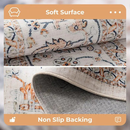 Miniatura 174 de Syalife 4x6 Alfombra Lavable para Área, Ultra Suave Antideslizante, Pila Baja, Alfombra Vintage Resistente a Manchas para Sala de Estar, Alfombra