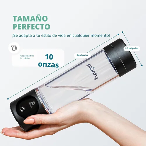 Miniatura 3 de PIURIFY Generador de botella de agua de hidrógeno - Hasta 4100+ PPB - Tecnología SPE/PEM - Generador H2 certificado - Sistema portátil de Negro