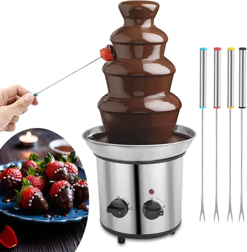 Fuente de chocolate, fuente de fondue de chocolate de 4 niveles, máquina de fusión eléctrica para fiestas, queso nacho, rancho, salsa, boda, máquina