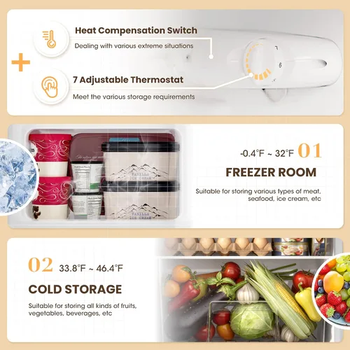 Miniatura 4 de Manastin Mini refrigerador de 3.55 pies cúbicos con congelador, refrigerador pequeño de 2 puertas con termostato ajustable, mini refrigerador