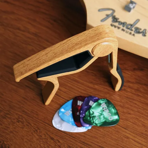 Miniatura 8 de WINGO Cejilla de guitarra para guitarra acústica y eléctrica con 5 púas, Burlywood