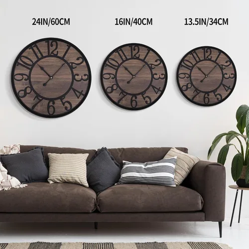 Miniatura 2 de LEIKE Relojes de Pared Grandes, Sin Tic Tac Silenciosos, Operados por Batería Pequeño Redondo Moderno Reloj de Pared de Madera para Sala de Estar