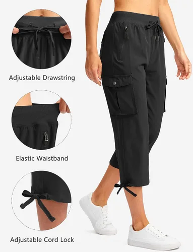 Miniatura 3 de Soothfeel Pantalones capri tipo cargo para mujer con 6 bolsillos, ligeros, de secado rápido, para viajes, senderismo, verano, para mujer