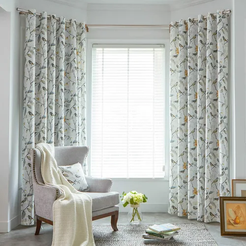 Miniatura 12 de VOGOL Cortinas de dormitorio con estampado de pájaros, paneles de ventana con ojales florales que oscurecen la habitación, cortinas de lino Morado
