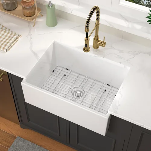 Miniatura 22 de Fregadero de 33 unidades de arcilla refractaria de 33 x 20 x 10 pulgadas, color blanco, fregadero de cocina de porcelana de cerámica, estilo casa