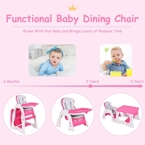 Miniatura 2 de Costzon Silla alta para bebé, juego de mesa y silla infantil 3 en 1, asiento elevador convertible con bandeja de alimentación ajustable de 3 Rosa