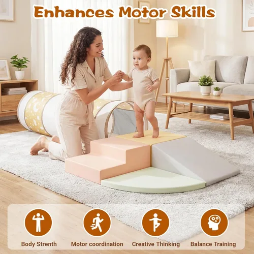 Miniatura 6 de Juguetes de escalada para niños pequeños, juego de 4 piezas de bloques de escalada de espuma suave y gatear a través del túnel, juguetes de escalada