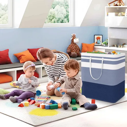 Miniatura 7 de StorageRight Cesta de Lavandería Canasta Grande Cesta de Lavandería Plegable con Asas de Fácil Transporte, Cestas de Ropa Independientes para Azul