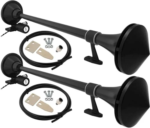 Vixen Horns Bocina de tren para barco/camión/automóvil. Bocina de aire impermeable negra doble trompeta + cubierta. Db súper fuerte. Acabado de