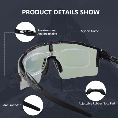 Miniatura 3 de OULAIQI Gafas de sol de ciclismo, polarizadas, para hombres y mujeres, con 1 lente o 3 lentes intercambiables, gafas de béisbol Lente negra