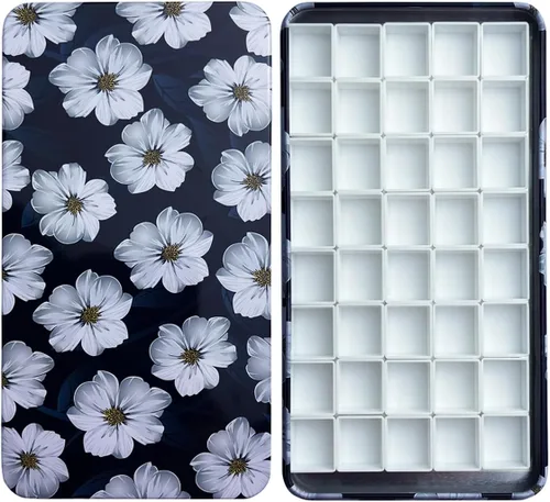Miniatura 37 de Estuche de lata de paleta de acuarela con 40 piezas de sartenes vacías de plástico blanco con cuadrados magnéticos para transportar - Paleta