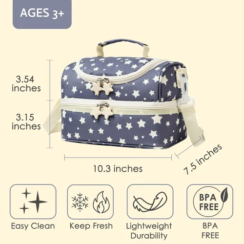 Miniatura 2 de Bolsas de Almuerzo Tote de Doble Compartimento para Niños, para Niños y Niñas, Loncheras para Niños Pequeños, Preescolar, Niños Pequeños, Jardín