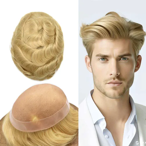 Miniatura 53 de Tupé para hombre, pieza de cabello humano real, monofilamento, tupé para hombres, postizos, unidades de sistema de reemplazo de cabello, gris