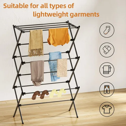 Miniatura 7 de Tendedero plegable de 3 niveles, estante de secado de ropa resistente para interiores y exteriores, 11.8 pulgadas de profundidad x 34.6 pulgadas
