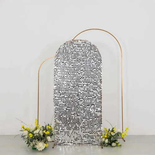 Miniatura 12 de Efavormart - Funda para telón de fondo de lentejuelas color plateado brillante para arco de boda con parte superior redonda, de una cara, 5 pies