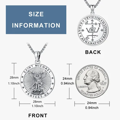 Miniatura 120 de Odinstone Collar de plata de ley 925 con medalla de San Miguel/San Cristóbal/San Benito/Crucifijo de Jesús/San Uriel/Arcángel Rafael para hombres