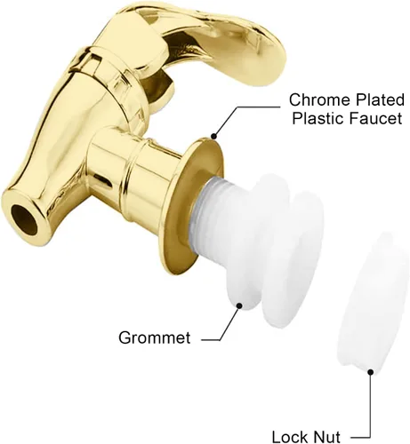 Miniatura 5 de Grifo para dispensador de bebidas, paquete de 2 boquillas doradas para dispensador de bebidas, grifo de estilo de empuje para dispensador