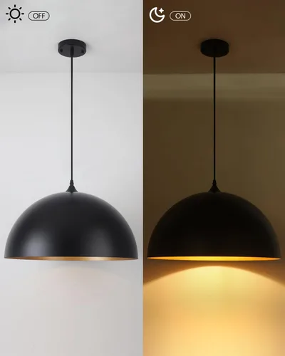 Miniatura 2 de Luces colgantes negras de 15.7 pulgadas para isla de cocina, lámpara colgante industrial grande dorada para interiores, para comedor, dormitorio