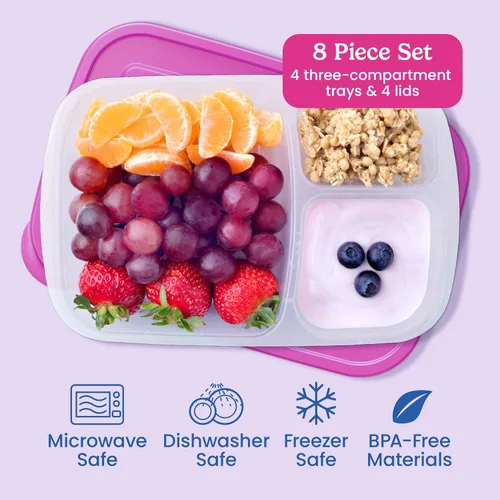 Miniatura 3 de Bentgo Easyboxes - Cajas de almuerzo apilables originales - Recipientes de comida reutilizables de 3 compartimentos para niños y adultos - Caja