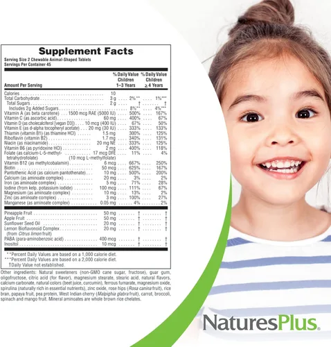 Miniatura 5 de NaturesPlus Animal Parade Multivitamínico Masticables para niños, sabor sandía, 90 tabletas en forma de animal, promueve la salud y el bienestar