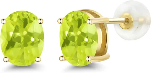 Miniatura 304 de Gem Stone King Aretes de oro de 14 quilates con piedra natal ovalada de 0.315 x 0.236 in Aretes de oro para mujer