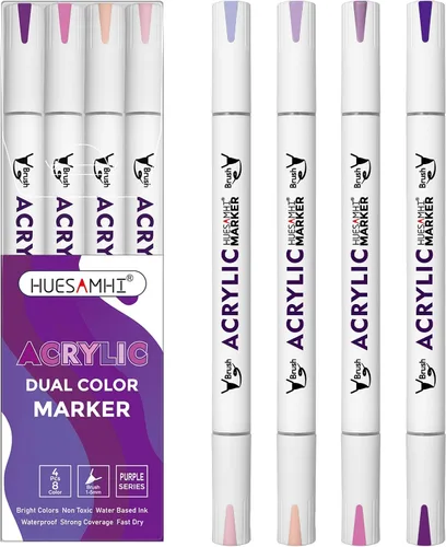 Miniatura 12 de Acrylic Paint Markers, 24 Pack Dual Tip Brush Pens - 48 Colors Double Ended Permanent Markers for Rock Painting, Ceramic, Glass, Wood, Canvas & Art
