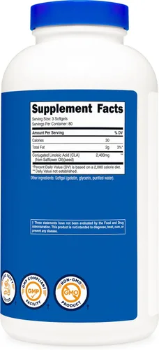 Miniatura 5 de Nutricost CLA (ácido linoleico conjugado) 2,400 mg, 240 cápsulas blandas - Sin gluten, sin OMG, 800 mg por cápsula blanda